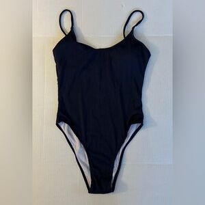 NWOT Navy Blue Unbranded Ribbed High Cut One Piece Swimsuit Size Large